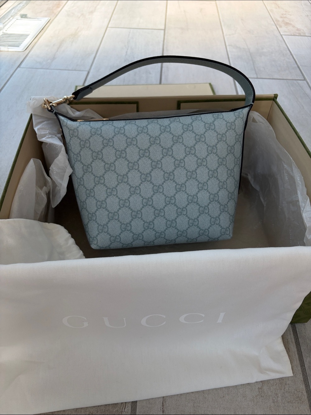 NEW Gucci Light Blue GG Supreme Mini Ophidia Shoulder Bag - Picture 6 of 11